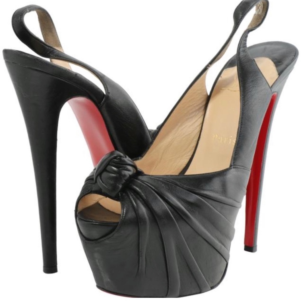 Christian Louboutin Miss Benín Peep Toe Sling back Black Leather